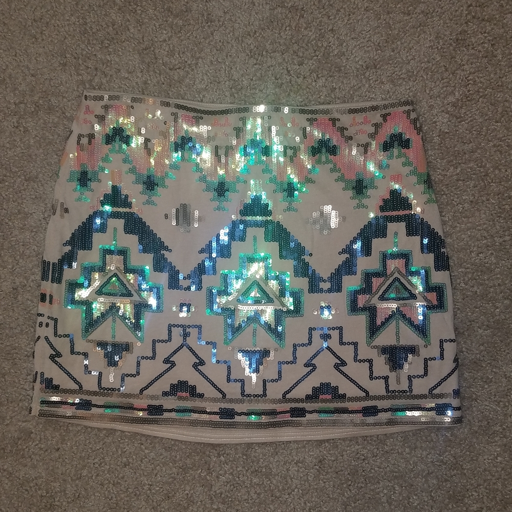 Express light tan sequined mini skirt